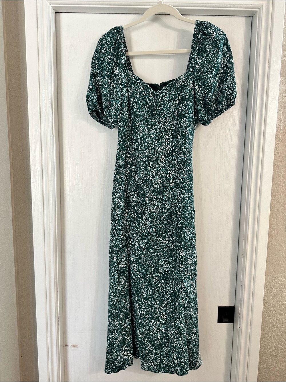 Madewell Emerald Green Floral Puff-Sleeve Midi Dress